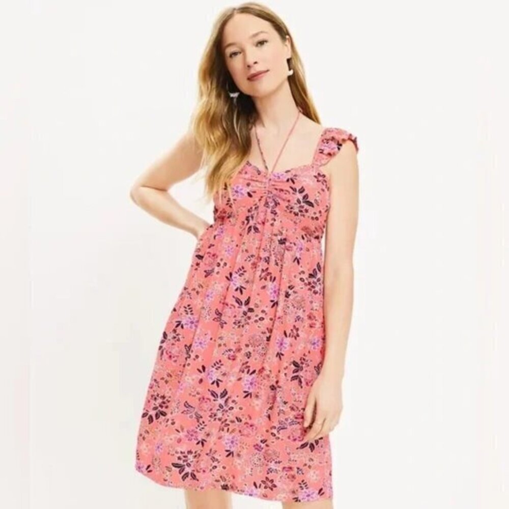 Loft Country Garden Ruffle Smocked Back Dress